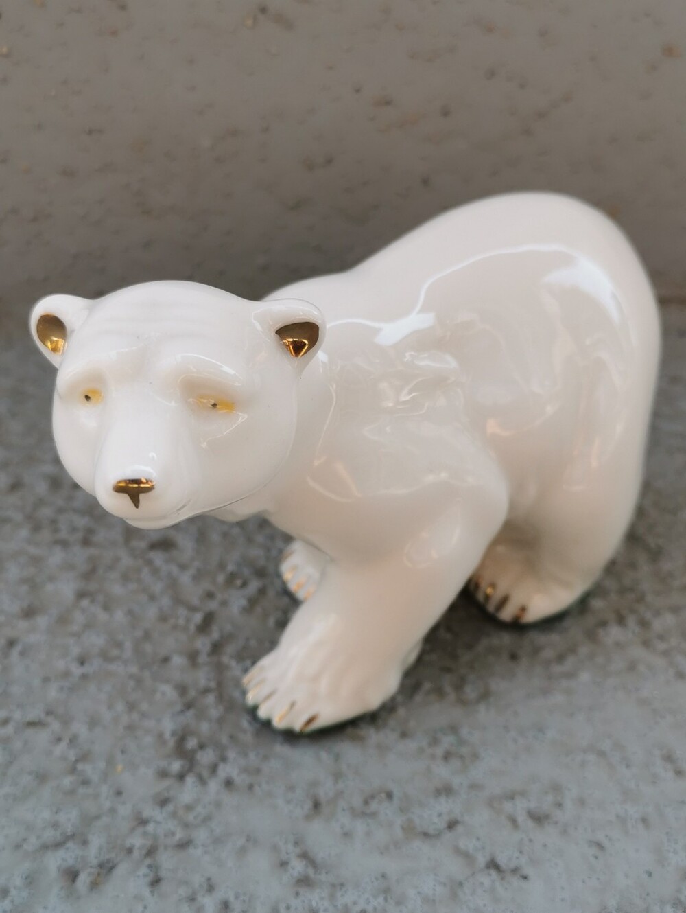 Vintage Hand Painted Porcelain Polar Bear Figurine Gold Accents